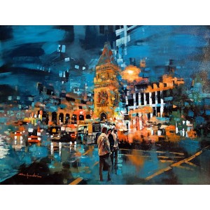 Shan Amrohvi, 30 x 42 inch, Acrylic on Canvas, Cityscape Painting, AC-SA-175 Shan Amrohvi, 30 x 42 inch, Acrylic on Canvas, Cityscape Painting, AC-SA-175